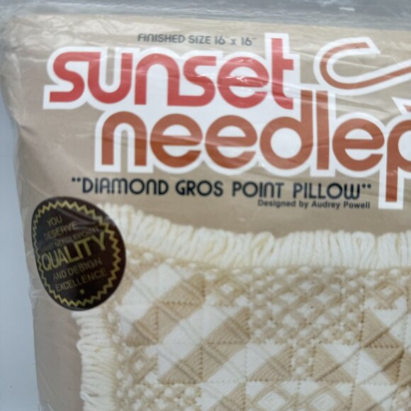 Vtg Sunset Needlepoint Kit Diamond Gros Point Pillow 16x16 Audrey Powell Sealed - Picture 3 of 9